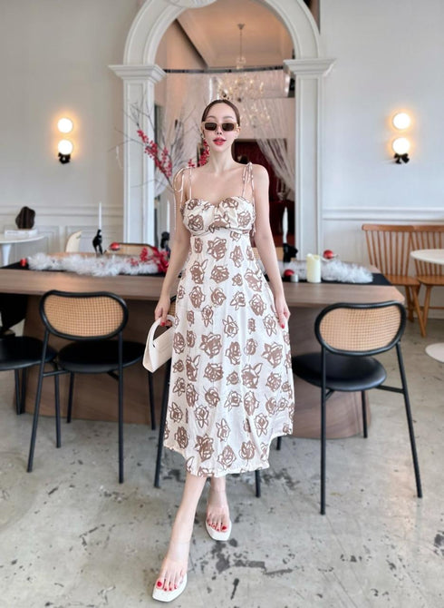 SIRINNN Floral Spaghetti Strip Padded Long Dress